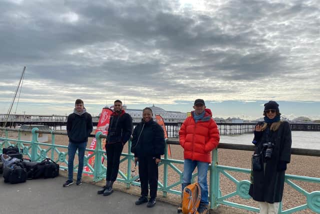 Filming in Brighton for the Mobile Phone Challenge. Pictured are Jackson Moyles, Tyrone Williams, Chelsea Nawanga, Paul Williams, Georgie Peel.   PHOTO: BBC