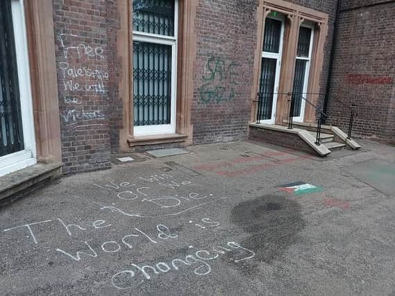 The south facade of Wardown Park Museum has been vandalised with graffiti