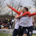 Olly Lee celebrates scoring for the Hatters
