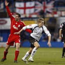 Former Luton midfielder Dave Edwards in action for the Hatters against Liverpool in January 2008