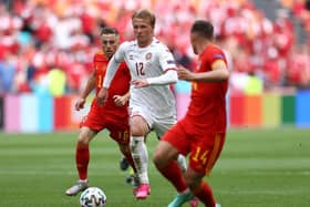 Joe Morrell in action as Wales lost in the Euro 2020 second round to Denmark yesterday