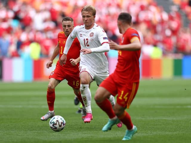 Joe Morrell in action as Wales lost in the Euro 2020 second round to Denmark yesterday