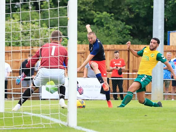 Allan Campbell goes close for the Hatters during Saturday's 7-0 win over Hitchin