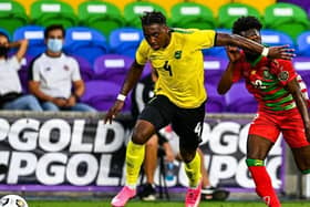 Amari'i Bell in action for Jamaica against Suriname on Monday night