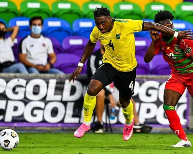 Amari'i Bell in action for Jamaica against Suriname on Monday night