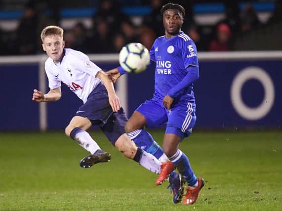 Leicester City's Khanya Leshabela in action for the Foxes