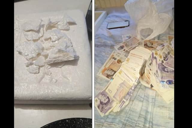 Police seized £250k worth of cocaine (left) and around £150k in cash (right)