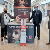 A new 'tap to donate' point for Luton Foodbank has been set up in The Mall