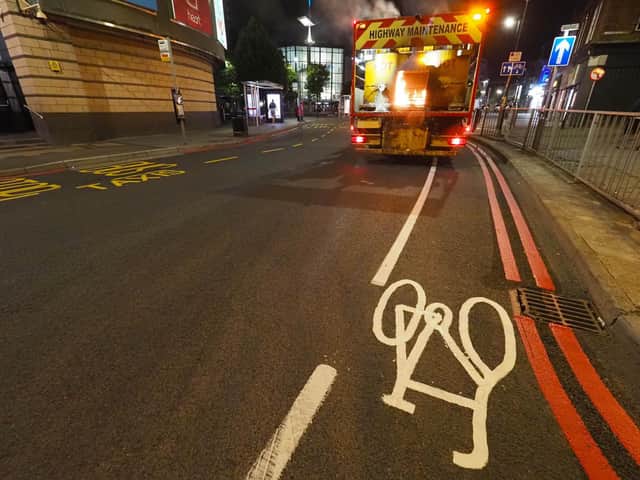 The council was spotted repainting red lines in Manchester Street and St George's Square last week    (C:   Tony Margiocchi)