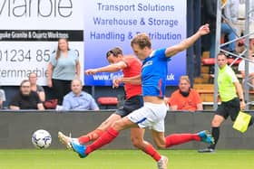 Harry Cornick gets in a shot against Portsmouth recently