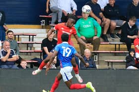 Town defender Peter Kioso in action against Portsmouth recently