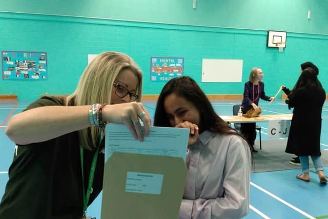 Proud pupils receive their results