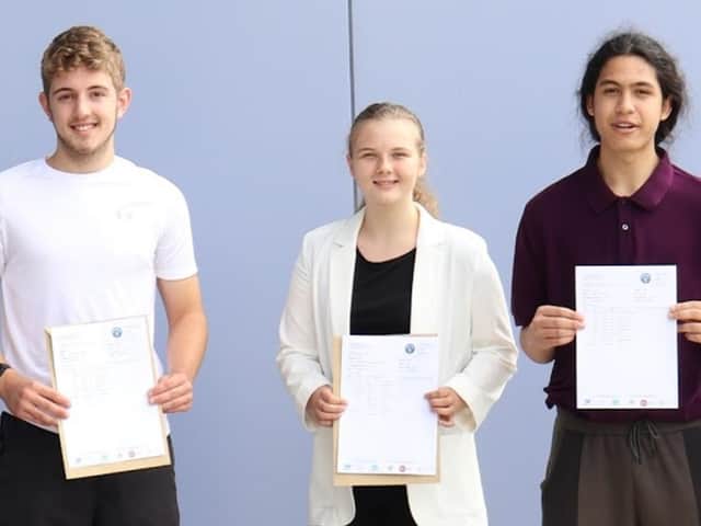 Putteridge pupils Oliver, Wiktoria and Harris celebrate their GCSE results