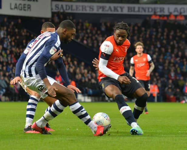 Pelly-Ruddock Mpanzu on the ball against West Bromwich Albion in Luton's last visit to the Hawthorns