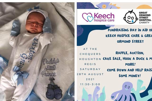 Baby boy Daxton-Gray and Kelly's fundraising poster.