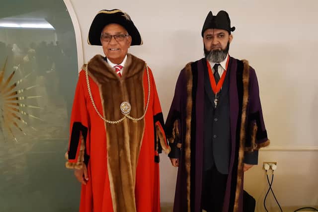 Mayor councillor Mahmood Hussain with deputy mayor councillor Ghulam Javed
