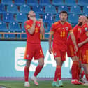 Gareth Bale celebrates his winner against Belarus