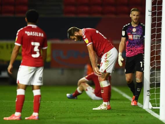 Bristol City's players are dejected after conceding a late minute equaliser against Luton