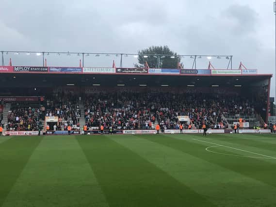 The Luton away fans at Bournemouth on Saturday
