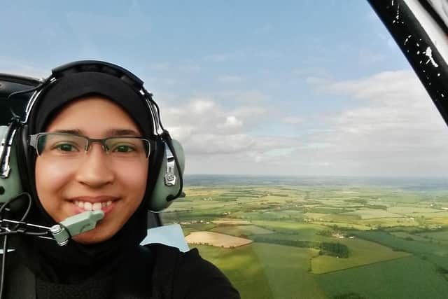 Systems engineer Hania Mohiuddin has a flying lesson