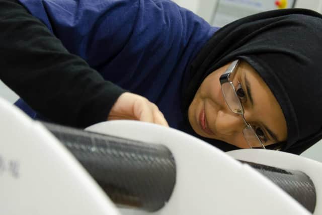 Systems engineer Hania Mohiuddin working on a wing project