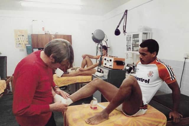 Strapping legendary Luton striker Brian Stein’s ankle before a match at Kenilworth Road