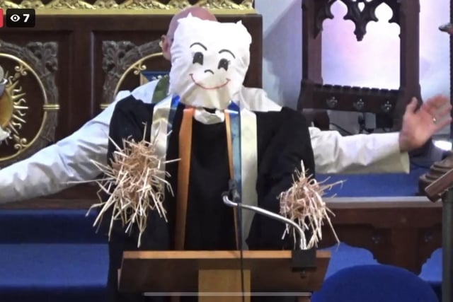 Vicar David Alexander, St Thomas’ Parish Church, posed with a scarecrow on his live feed from the church