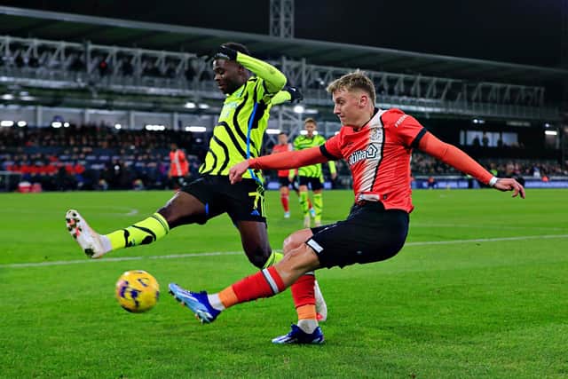 Alfie Doughty delivers a cross into the box against Arsenal -- pic: Liam Smith