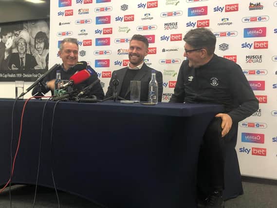 Luton boss Rob Edwards during his first official press conference