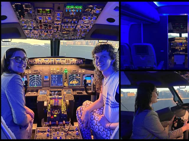Jonny and I during our flight simulation. Picture: Olivia Preston