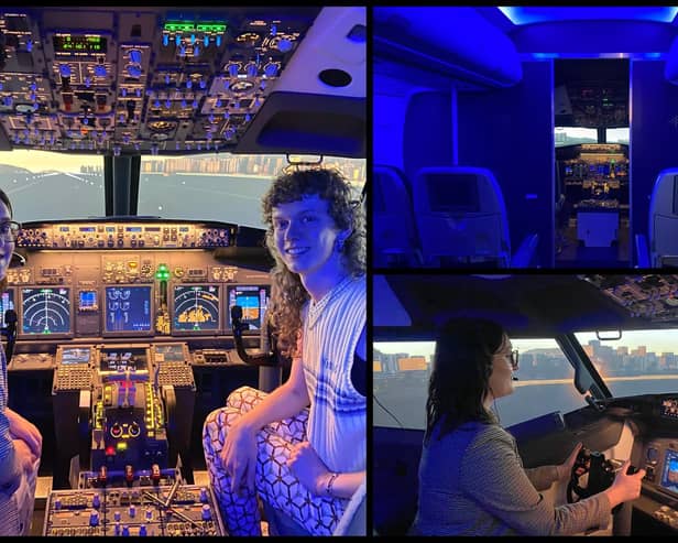 Jonny and I during our flight simulation. Picture: Olivia Preston