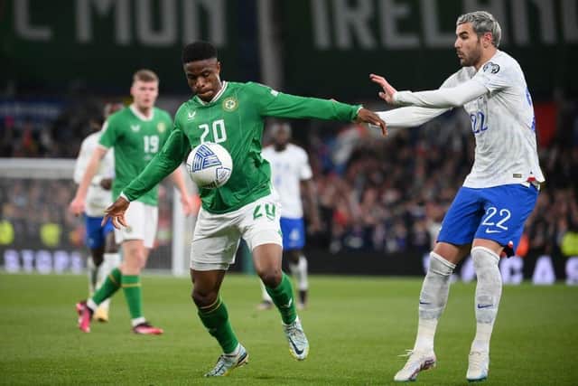 Chiedozie Ogbene in action for the Republic of Ireland against France earlier this year - pic: FRANCK FIFE/AFP via Getty Images