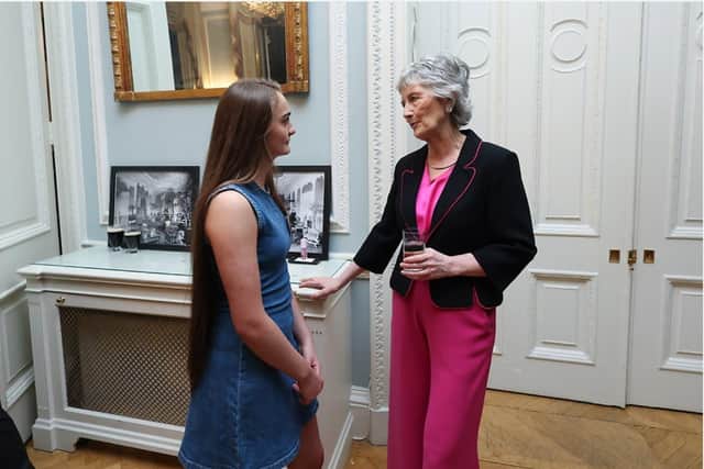 Alanna Witney meeting Irish President Catherine Connolly at the Global Irish Civic Forum in Dublin. Picture supplied by Ananna Witney