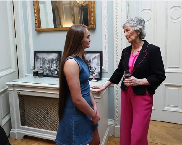 Alanna Witney meeting Irish President Catherine Connolly at the Global Irish Civic Forum in Dublin. Picture supplied by Ananna Witney