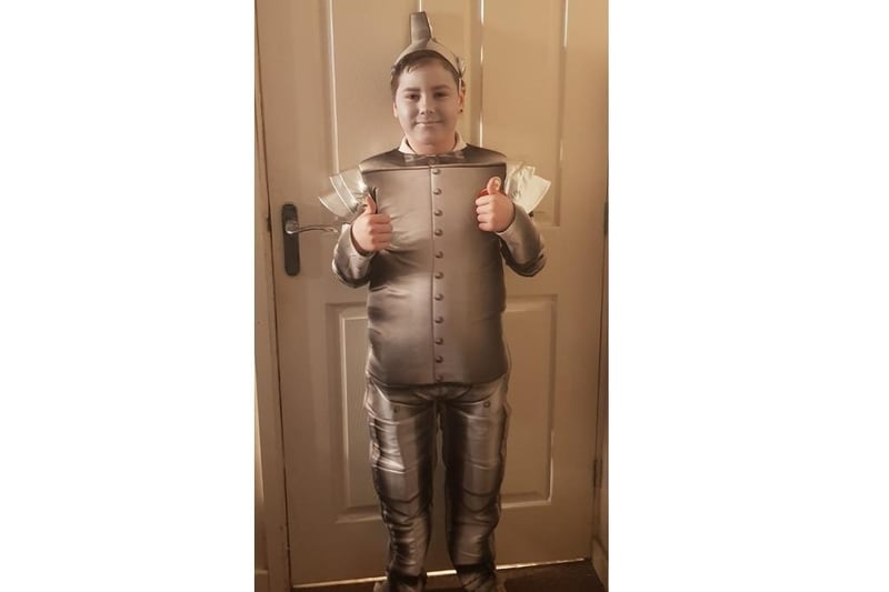 Mason, aged 10,  has dressed up as the Tin Man from the Wizard of Oz. Picture: Claire Ball