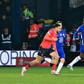 Harry Cornick races away during Luton's FA Cup defeat to Chelsea last season