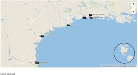 The Gulf Coast's UK-funded gas terminals Image: The Bureau of Investigative Journalism
