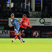 Carlton Morris slots home his second goal of the evening against Coventry on Wednesday night