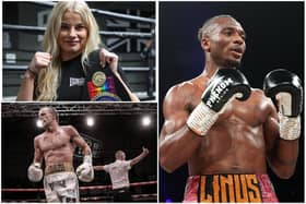 Tysie Gallagher, Linus Udofia, and Frankie Storey have joined a knife-crime prevention appeal. Photos: Boxing Management London/Getty Images