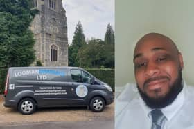 Pictured: Looman Drainage's van with Aaron Bachelor (right)