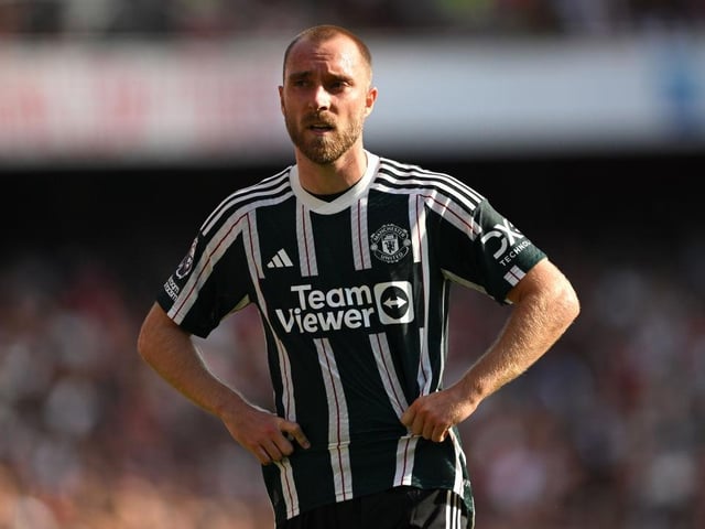GK: Altay Bayindir, Tom Heaton, Andre Onana. DEF: Diogo Dalot, Jonny Evans, Victor Lindelof, Harry Maguire, Tyrell Malacia, Lisandro Martinez, Sergio Reguilon, Luke Shaw, Raphael Varane, Aaron Wan-Bissaka. MID: Sofyan Amrabat, Casemiro, Christian Eriksen (pictured), Bruno Fernandes, Scott McTominay, Mason Mount, Facundo Pellistri, Donny van de Beek. FWD: Antony, Anthony Martial, Marcus Rashford, Jadon Sancho. U21s: Alejandro Garnacho, Amad, Hannibal Mejbri, Rasmus Hojlund.