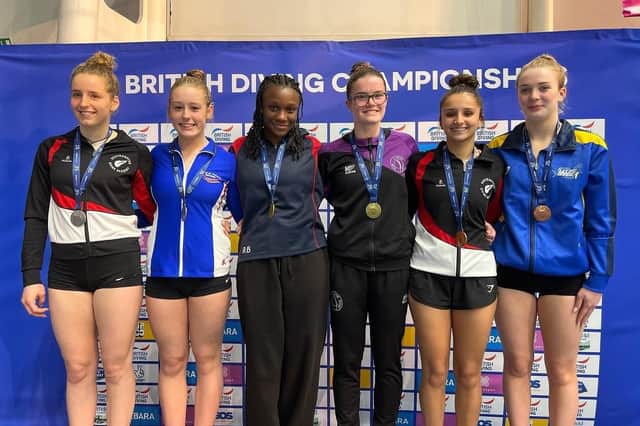 Luton Diving Club member Amy Rollinson told gold with partner Desharne Bent-Ashmeil