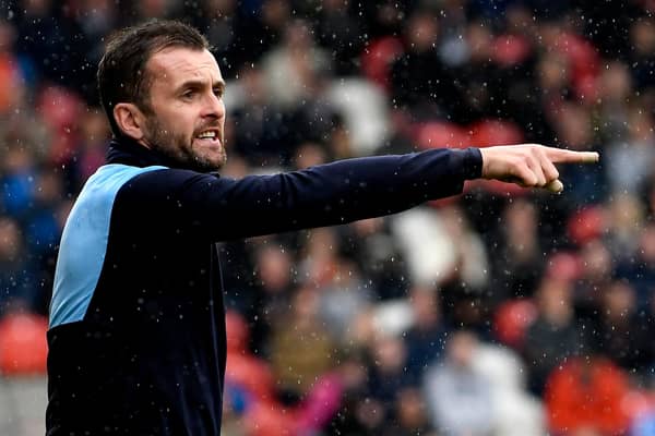 DONCASTER, ENGLAND - SEPTEMBER 08: Nathan Jones manager of Luton Town gestures during the Sky Bet League One match between Doncaster Rovers and Luton Town at Keepmoat Stadium on September 8, 2018 in Doncaster, United Kingdom. (Photo by George Wood/Getty Images)