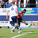 Elijah Adebayo fired this chance over the bar against Preston on Saturday
