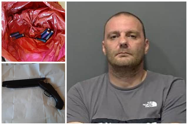 L: Shotgun and ammunition recovered by police and R: Robert Wilson