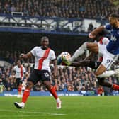 Everton forward Dominic Calvert-Lewin shoots wide against Luton earlier this season - pic: Lewis Storey/Getty Images