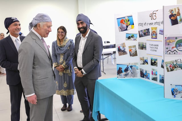 The King speaks to local GPs who ran the Vaisakhi Vaccine Clinic during the Covid 19 pandemic (Photo by Chris Jackson/Getty Images)