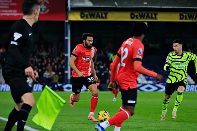 Andros Townsend looks to get forward for the Hatters against Arsenal - pic: Liam Smith