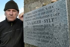 Colonel Richard Kemp, at the gates to SS Lager Sylt. Pic: Tony Margiocchi