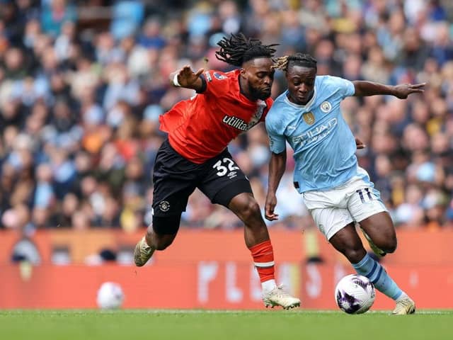 Fred Onyedinma tried to stop Manchester City's winger Jeremy Doku at the Etihad - pic: Matt McNulty/Getty Images